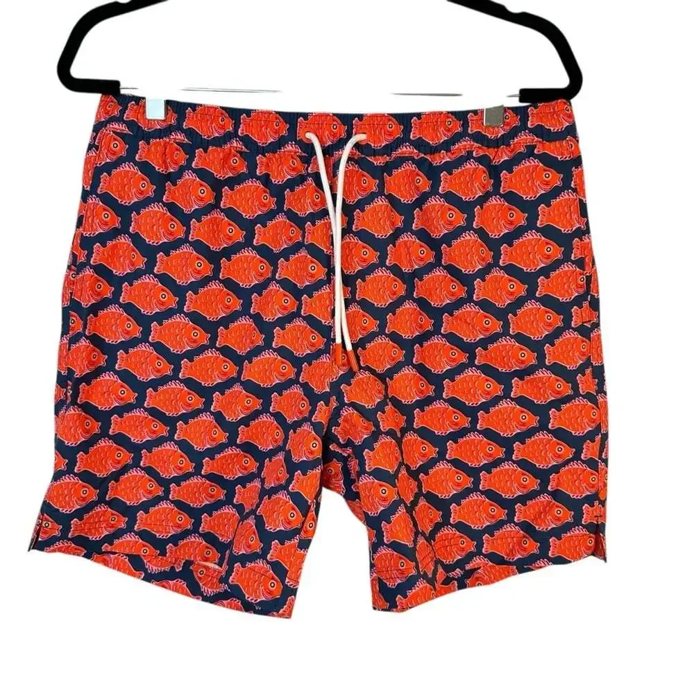 Swims Nuotare Swim Shorts Fish Print Ensign Blue Size Medium Drawstring Lined